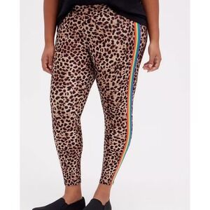 Torrid Leopard Print Leggings Rainbow Side Stripe Size 4, 26 NWT